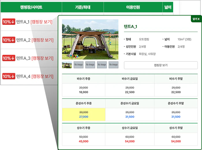 캠핑장 보기예시