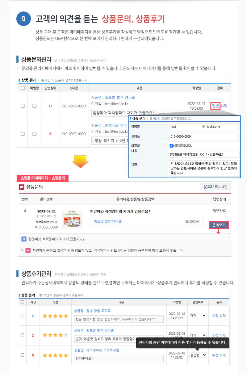 상품문의,상품후기기능