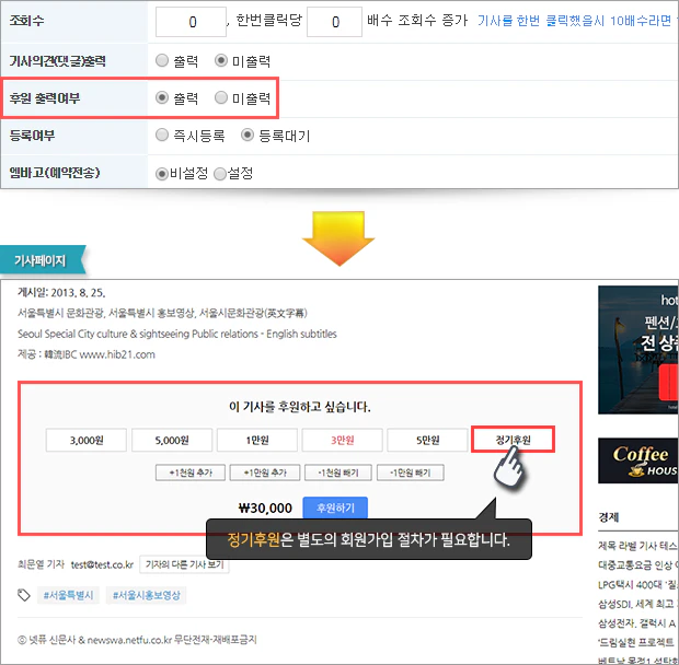 후원 설정 및 후원 방법