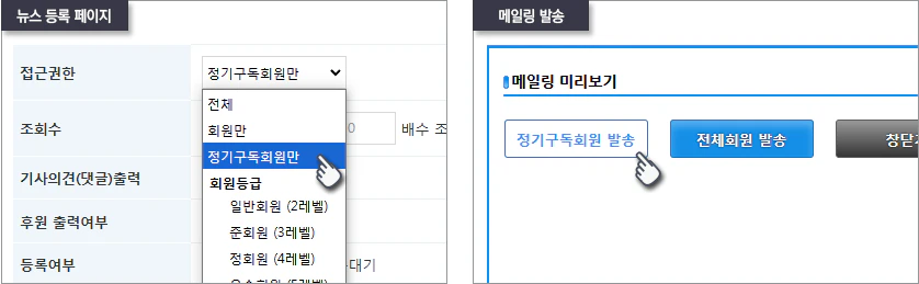 정기구독회원 기사 접근권한 및 메일링 발송 안내 이미지